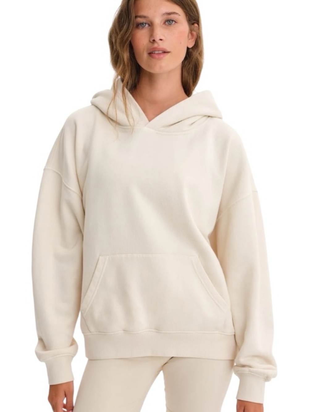 Organic Basics Organic Cotton Fleece Hoodie Cream Minimalist Pullover Small